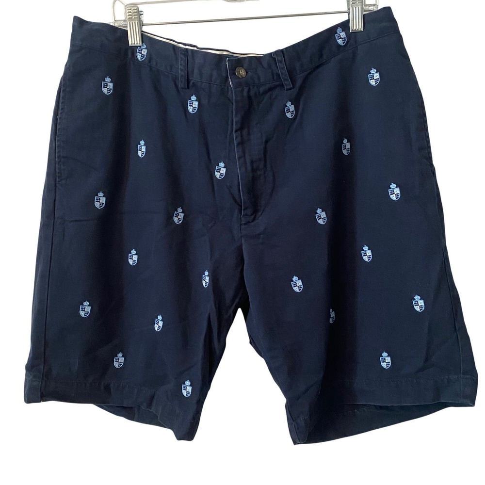 Polo Ralph Lauren Mens Navy Blue Crest Embroidered Cinch Back Chino Shorts 38